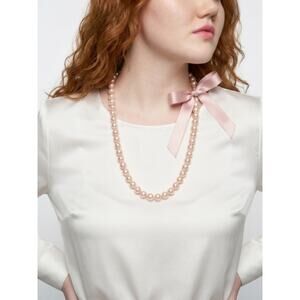 🧚🏻‍♀️ Liz Claiborne Rose Faux Pearl Necklace 32–34” Ribbon Tie NWT Statement